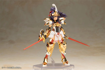 Introducing the latest addition to the Frame Arms Girl series, the golden knight DURGA GOLD RITTER! Frame Arms Girl Durga I is a re-imagining of ToMo's mecha design transformed into an original female character based on an illustration by E-ji Komatsu. A new version of Durga I known as Durga Gold Ritter is here with luxurious gold-plated armor and additional parts.