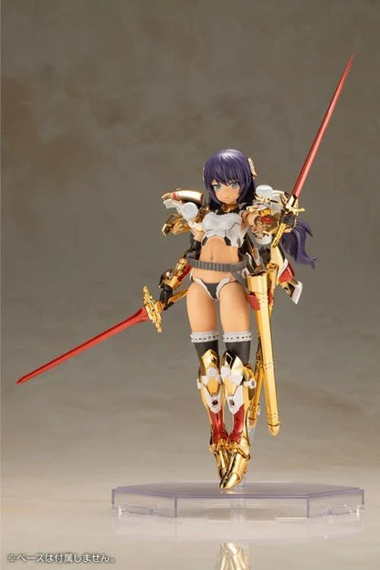 Introducing the latest addition to the Frame Arms Girl series, the golden knight DURGA GOLD RITTER! Frame Arms Girl Durga I is a re-imagining of ToMo's mecha design transformed into an original female character based on an illustration by E-ji Komatsu. A new version of Durga I known as Durga Gold Ritter is here with luxurious gold-plated armor and additional parts.