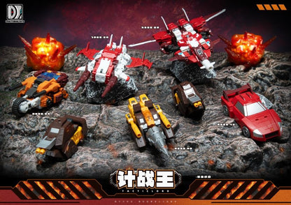 Expand your collection with the Tactic Lord (Triple Changer) Combiner set of 5 action figures by Craftsman Toys! This set includes Steel Drill, Burst Gallop, Light Strike, Jette, and Caro figures that can be combined to form Tactic Lord (Triple Changer). Once combined, this figure stands a little under 10 inches in height and features multiple points of articulation for creating the perfect pose. Be sure to add it to your collection!