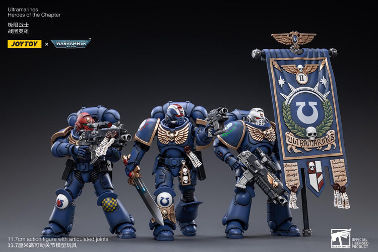 The most elite of the Space Marine Chapters in the Imperium of Man, Joy Toy brings the Ultramarines from Warhammer 40k to life with this new series of 1/18 scale figures. Each JoyToy figure includes interchangeable hands and weapon accessories and stands between 4″ and 6″ tall.