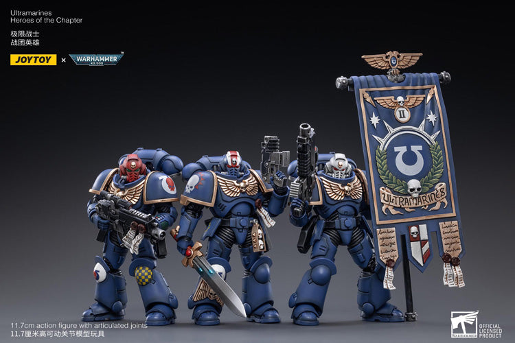 The most elite of the Space Marine Chapters in the Imperium of Man, Joy Toy brings the Ultramarines from Warhammer 40k to life with this new series of 1/18 scale figures. Each JoyToy figure includes interchangeable hands and weapon accessories and stands between 4″ and 6″ tall.