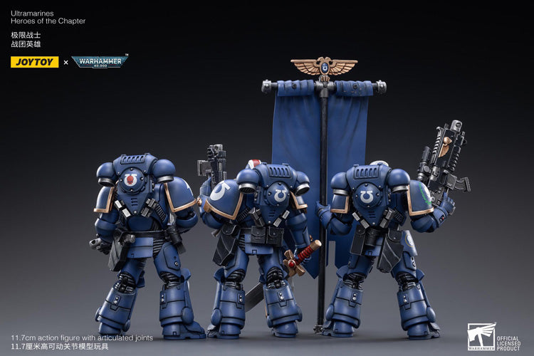 The most elite of the Space Marine Chapters in the Imperium of Man, Joy Toy brings the Ultramarines from Warhammer 40k to life with this new series of 1/18 scale figures. Each JoyToy figure includes interchangeable hands and weapon accessories and stands between 4″ and 6″ tall.