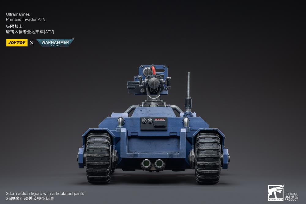 The most Joy Toy elite of the Space Marine Chapters in the Imperium of Man, Joy Toy brings the Ultramarines from Warhammer 40k to life with this new series of 1/18 scale figures and accessories. JoyToy 1/18 scale ATV features four big tread wheels and a large turret gun affixed to the back. 