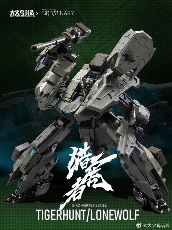 Big Fire Bird (Bigfirebird build)x Bird Binary brings you their new figure, BV-01 Tigerhunt Type-N! This new figure features removable armor and stands almost 7 inches tall. This figure comes with several weapons and accessories for a wide array of poses.