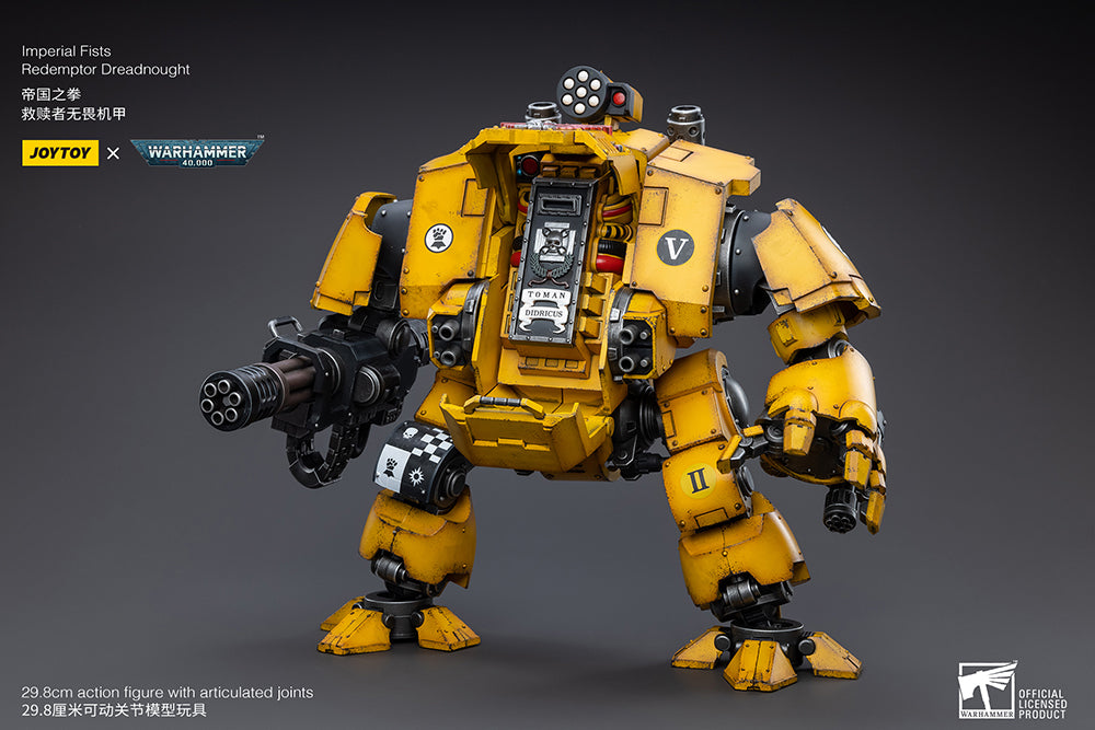 Joy Toy Warhammer 40K Imperial Fists Redemptor Dreadnought 1/18 Scale Figure. Redemptor dreadnoughts are more advanced than other dreadnoughts, using more powerful technology. JoyToy More powerful and more agile than the average dreadnought, these creations can change the tide of battle as soon as they're deployed. 