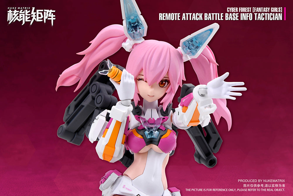 This model kit by Nuke Matrix is yet another addition to their Cyber Forest Fantasy Girls lineup. The Cyber Forest Remote Attack Battle Base Info Tactician features pieces to build weapons and accessories with a wide range of motion along with a battle base.