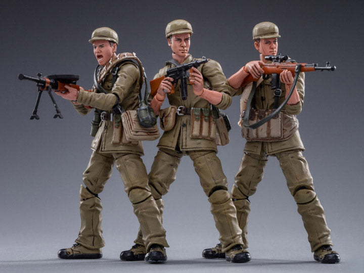 From Joy Toy, these Chinese People’s Volunteer Army figures spring uniform are incredibly detailed in the 1/18 scale. Each JoyToy figure is highly articulated and includes weapon accessories as well as several pieces of removable gear.