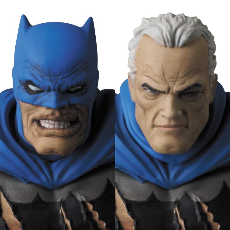 Based on his appearance from DC Comics' The Dark Knight Returns: Triumphant series, this incredibly detailed figure of Batman stands about 6 inches tall. The Dark Knight features multiple battle wounds and weathering, with two interchangeable heads, a removable cowl, and a fabric cape with wired edges for easy posing. His weapons include 4 batarangs, interchangeable hands, and a figure stand.