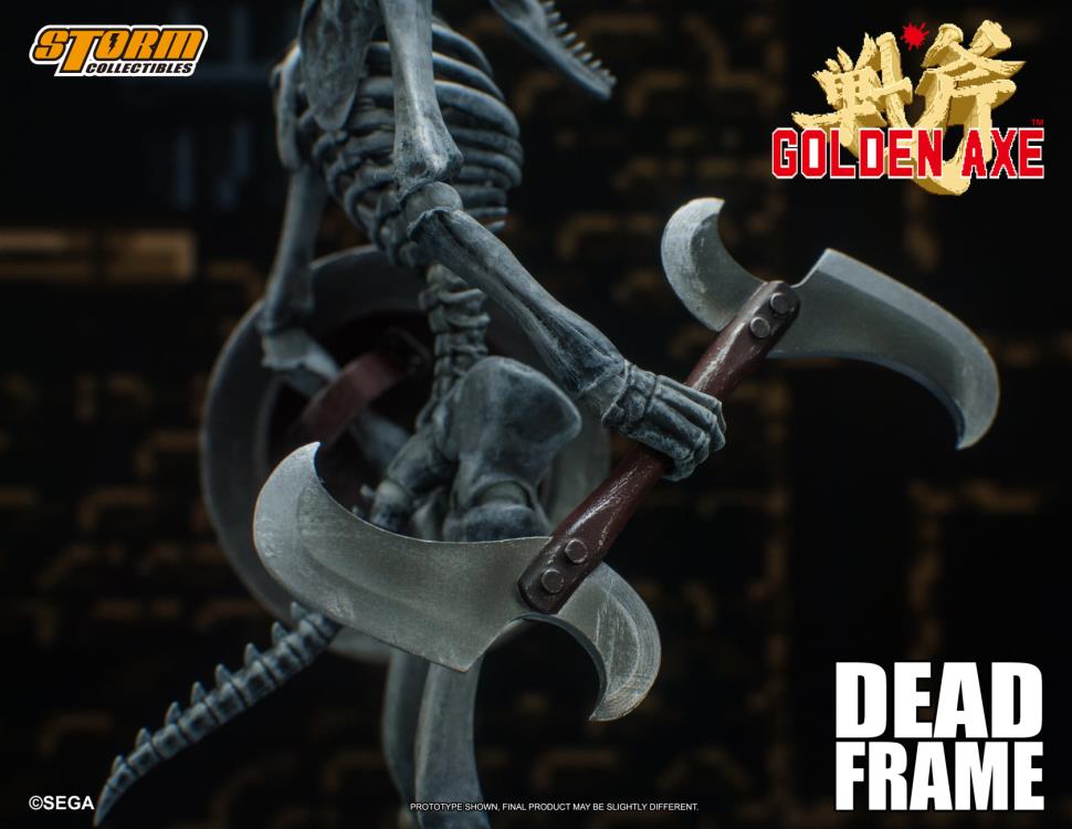 This 1/12 scale figure set is based on the Dead Frame from Golden Axe III. Dead Frames are the bones of an ancient evil monster that has been brought back to life by the magic of Damned Hellstrike. The figures come with multiple interchangeable hands, bladed scythes and shields. 