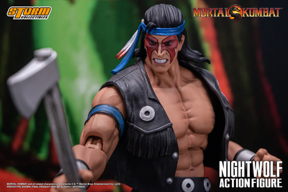 NIGHTWOLF is one of few Earthrealm mortals with a strong connection to the spirit world. A powerful Native American shaman, he is guided by the empyrean forces and communes with divine beings such as Haokah, known to the East as Raiden. Nightwolf's devotion allows the Spirits to work through him, granting him unnatural long life and ethereal weapons to kombat the darkness that threatens mortalkind.