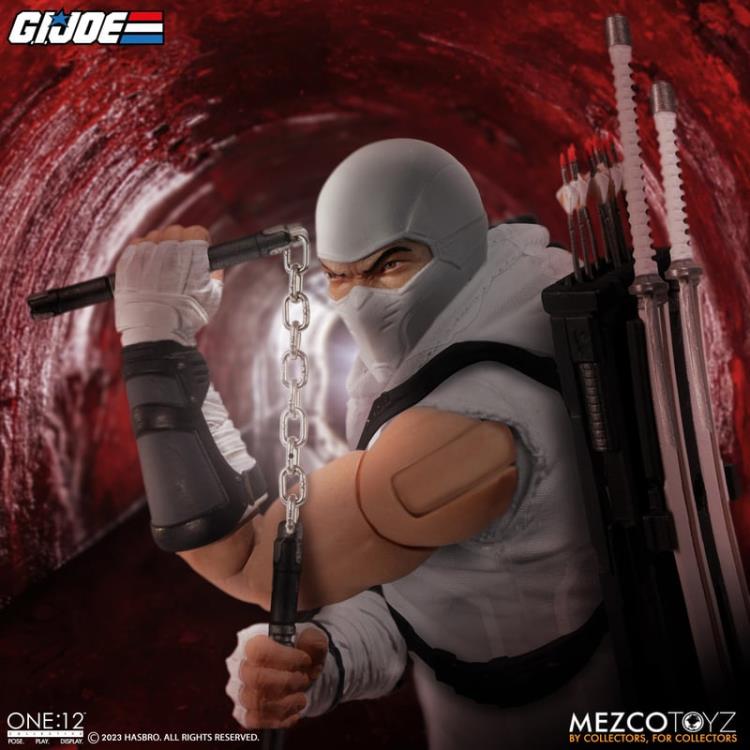 Enter Storm Shadow, Cobra Commander’s ninja bodyguard and latest addition to the One:12 Collective! The One:12 Collective Storm Shadow is outfitted in a short-sleeved karategi with Cobra insignia, shin guards, and tabi boots. His chest harness can hold 3 kunai in the front and his quiver in the back, and his thigh sheath can hold his nunchaku. Storm Shadow comes complete with two masked head portraits with different facial expressions, and 1 unmasked portrait.