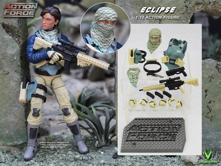 Valaverse is excited to introduce Eclipse to the premium action figure line, Action Force. Eclipse features over 30 points of articulation, multiple accessories, and an Action Force display stand to place her anywhere.