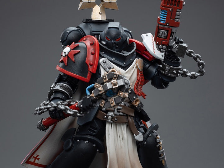 This is a 1/18 scale highly detailed, articulated figure based on Warhammer 40k's Brother Dragen of the Black Templars Sword Brethren. The Brother Dragen figure stands just over 5 inches tall and comes with several interchangeable parts and accessories, opening the door to a plethora of different and unique display opportunities.