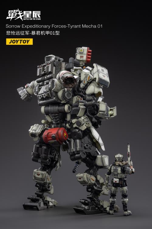Joy Toy's military vehicle series continues with the Tyrant Mecha 01 and pilot figures! JoyToy 1/18 scale articulated military mech and pilot features intricate details on a small scale and comes with equally-sized weapons and accessories.