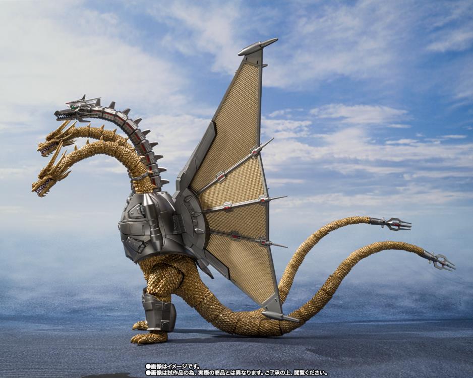 Mecha King Ghidorah die-cast action figure. S.H.MonsterArts/ Bandai Spirits/ Tamashii Nations. Giant Monster/ Dinosuars/ Kaiju/ Godzilla vs King Ghidorah series. 