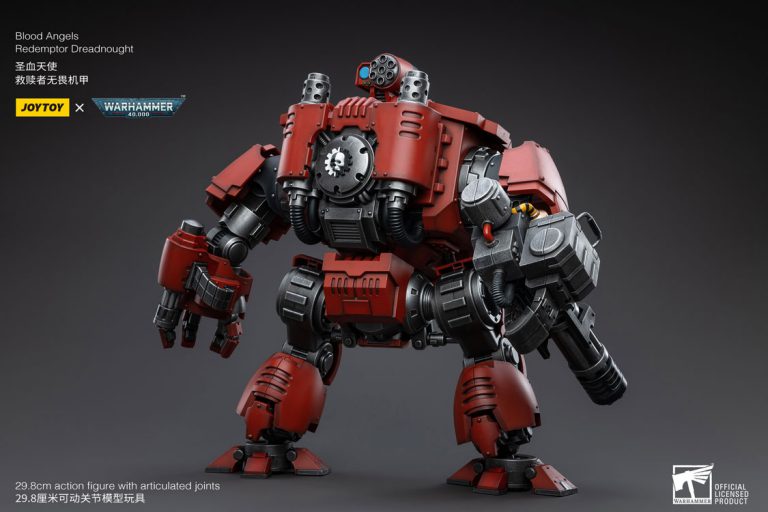 Joy Toy brings the Blood Angels from Warhammer 40k to life with this new series of 1/18 scale figures.  Each JoyToy figure includes interchangeable hands and weapon accessories and stands between 4″ and 6″ tall.