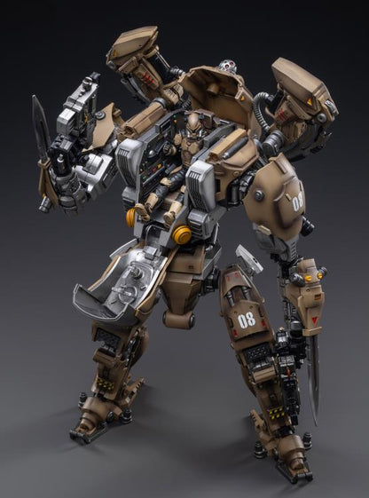 Joy Toy military vehicle series continues with the Xingtian Mecha and pilot figures ! JoyToy, each 1/18 scale articulated military mech and pilot features intricate details on a small scale and comes with equally-sized weapons and accessories.