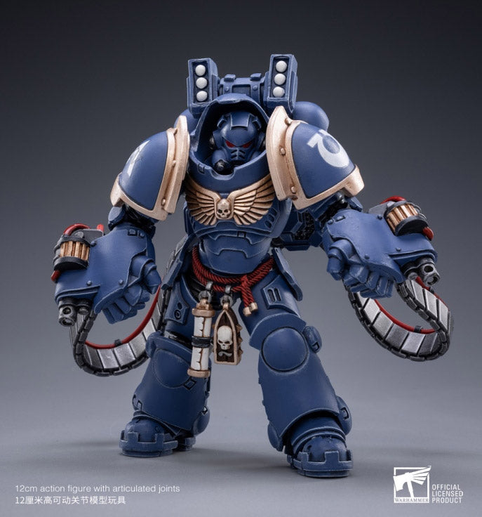 Joy Toy brings the Aggressors to life with this set of Warhammer 40K Ultramarines Aggressors box of 3 figures. The JoyToy Ultramarines are the most elite of the Space Marine Chapters in the Imperium of Man. Recreate the most important battles with this set of highly disciplined and courageous warriors.