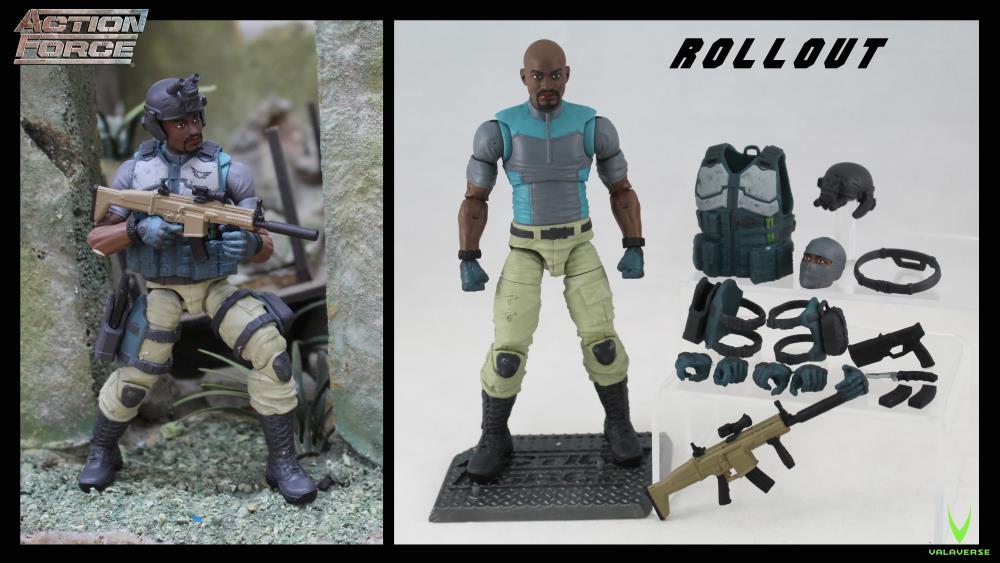 Valaverse is excited to introduce Rollout to the premium action figure line, Action Force. The Rollout figure features over 30 points of articulation, multiple accessories, and an Action Force display stand to place him anywhere.