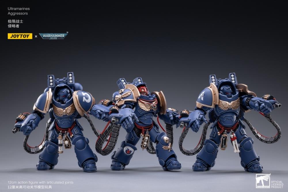 Joy Toy brings the Aggressors to life with this set of Warhammer 40K Ultramarines Aggressors box of 3 figures. The JoyToy Ultramarines are the most elite of the Space Marine Chapters in the Imperium of Man. Recreate the most important battles with this set of highly disciplined and courageous warriors.