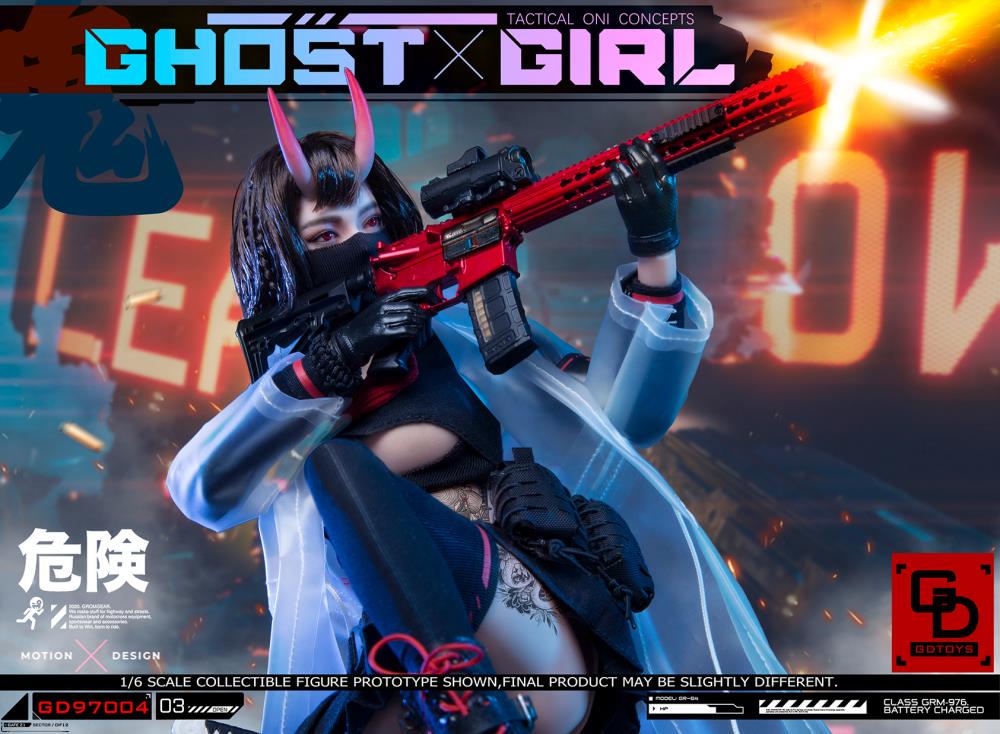 Add to your 1/6 scale collection with this unique GD Toys Tactical Oni Concepts Ghost Girl action figure. She is presented in 1/6 scale and features futuristic tactical attire. Ghost Girl includes several weapons and accessories to add endless display options.