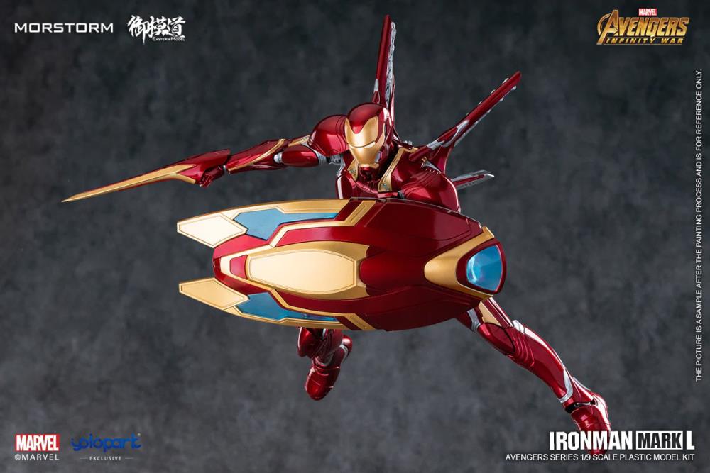 Build your own Eastern Model Morstorm Iron Man MK50 suit with this 1/9 scale model kit from Yolopark. This impressive model kit features a deep variety of option to customize Iron Man with and in high detail as well. 