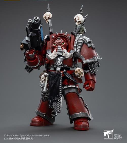 This is a 1/18 scale highly detailed, articulated figure based on Warhammer 40k's Chaos Terminator Garchak Vash of the Chaos Space Marines Word Bearers. The Chaos Terminator Garchak Vash figure stands just over 5 inches tall and comes with several interchangeable parts and accessories, opening the door to a plethora of different and unique display opportunities.