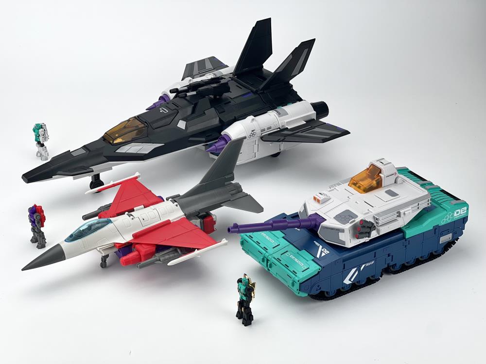 From Fans Hobby comes the Master Builder MB-23 Destroyer converting robot. This robot features a red, white and purple color scheme and can convert into a jet plane. This highly detailed Destroyer figure is a terrific addition to any collection.