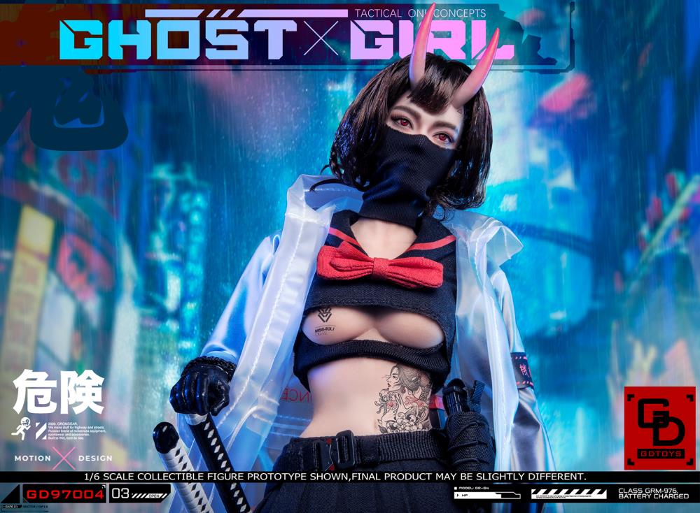 Add to your 1/6 scale collection with this unique GD Toys Tactical Oni Concepts Ghost Girl action figure. She is presented in 1/6 scale and features futuristic tactical attire. Ghost Girl includes several weapons and accessories to add endless display options.