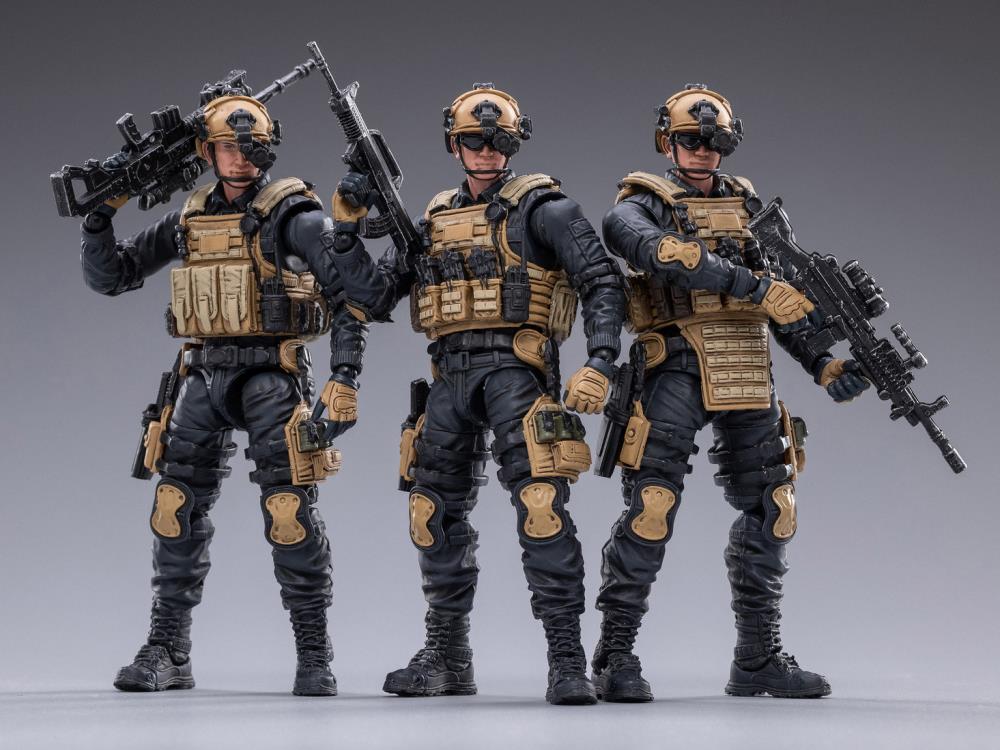 Joy Toy set of Police Sniper, Assault, and Automatic Rifleman figures is incredibly detailed in 1/18 scale. JoyToy, each figure is highly articulated and includes weapon accessories as well as several pieces of removable gear.