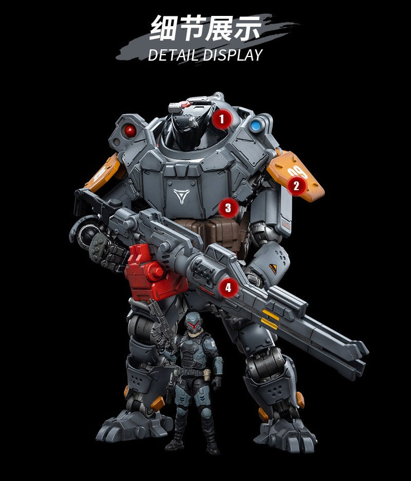 Joy Toy military vehicle series continues with the Iron Wrecker 09 Pursue Type Mecha and pilot figure! JoyToy, each 1/25 scale articulated military mech and pilot features intricate details on a small scale and comes with equally-sized weapons and accessories.