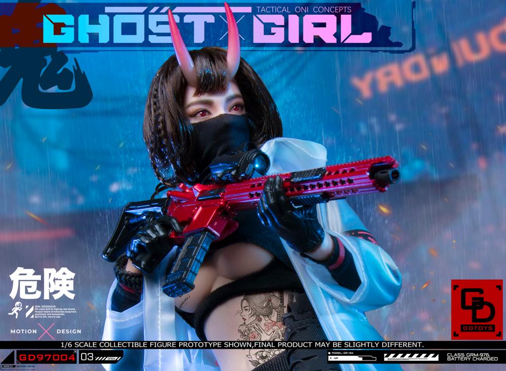 Add to your 1/6 scale collection with this unique GD Toys Tactical Oni Concepts Ghost Girl action figure. She is presented in 1/6 scale and features futuristic tactical attire. Ghost Girl includes several weapons and accessories to add endless display options.