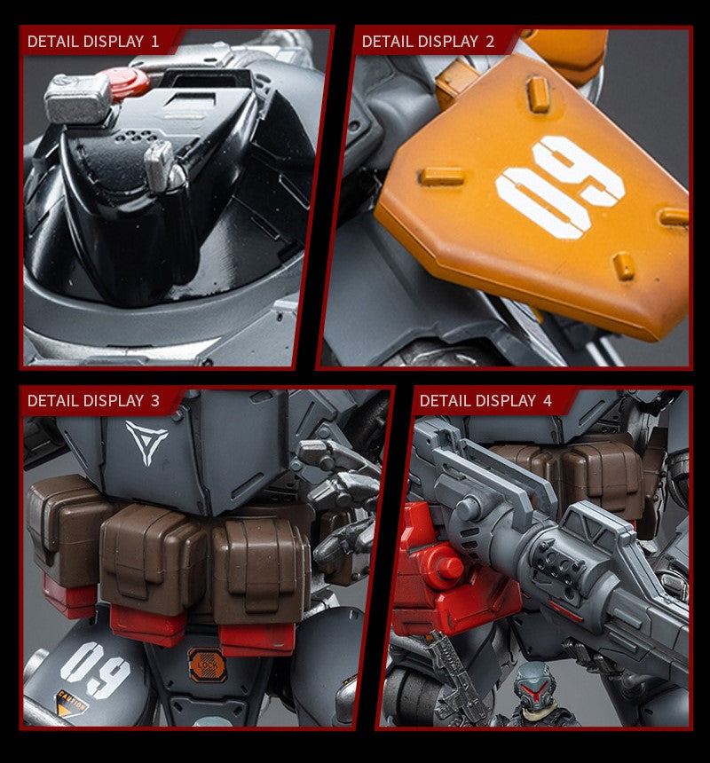 Joy Toy military vehicle series continues with the Iron Wrecker 09 Pursue Type Mecha and pilot figure! JoyToy, each 1/25 scale articulated military mech and pilot features intricate details on a small scale and comes with equally-sized weapons and accessories.