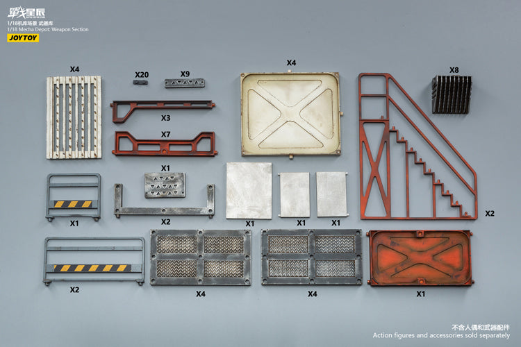 Joy Toy brings even more incredibly detailed 1/18 scale dioramas to life with this mecha depot weaponry diorama! This set includes flooring, a weapon-holding wall, and a staircase leading up to an upper railed walkway.