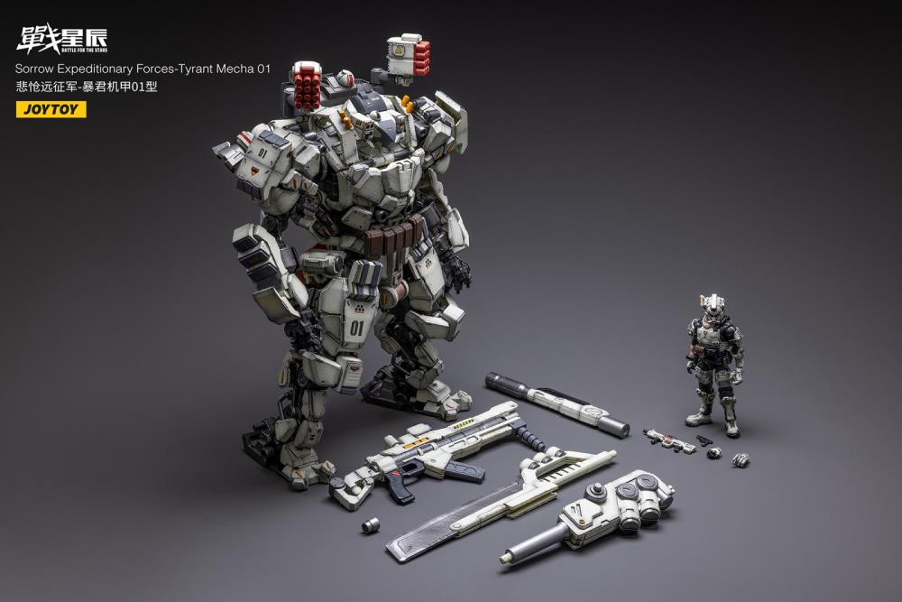 Joy Toy's military vehicle series continues with the Tyrant Mecha 01 and pilot figures! Each 1/18 scale articulated military mech and pilot features intricate details on a small scale and comes with equally-sized weapons and accessories.