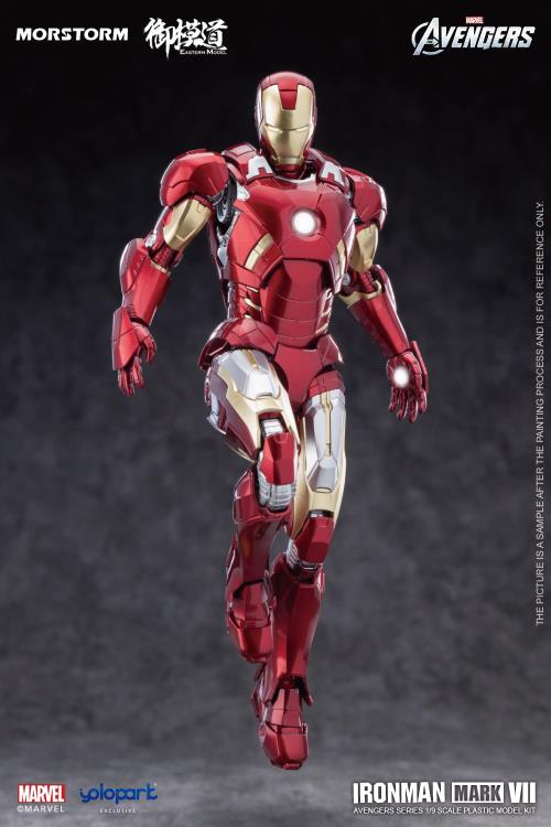 The Avengers, comes a new model kit of the Iron Man Mark VII suit! This Eastern Model Mostorm Marvel model kit features a deep variety of option to customize Iron Man with and in high detail as well. 