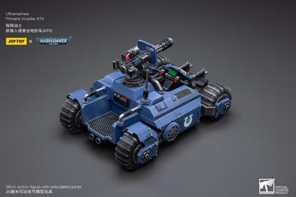 The most Joy Toy elite of the Space Marine Chapters in the Imperium of Man, Joy Toy brings the Ultramarines from Warhammer 40k to life with this new series of 1/18 scale figures and accessories. JoyToy 1/18 scale ATV features four big tread wheels and a large turret gun affixed to the back. 