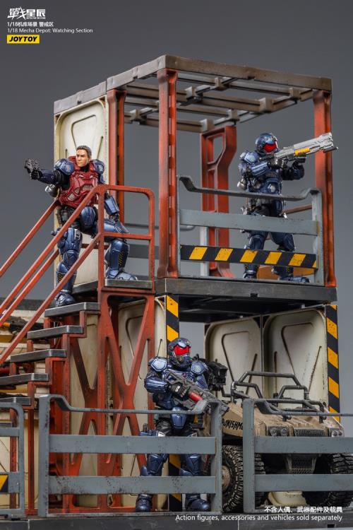 Joy Toy brings even more incredibly detailed 1/18 scale dioramas to life with this mecha depot watch area diorama! JoyToy set includes flooring, a lower deck room, and a staircase leading up to a watch area room.