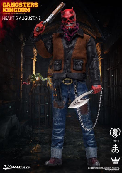From the Gangsters Kingdom line comes Hearts 6 Augustine, an articulated Damtoys action figure with a unique red skull design! With a range of interchangeable parts, you can configure endless, dicey, crime-filled scenes! This 1/6 scale detailed figure and parts set is the perfect addition to any collection.