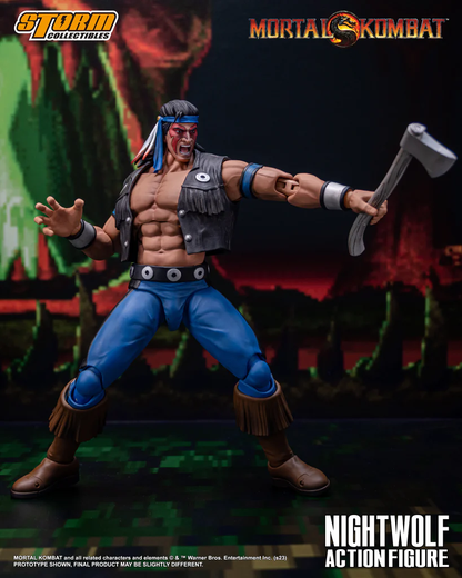 NIGHTWOLF is one of few Earthrealm mortals with a strong connection to the spirit world. A powerful Native American shaman, he is guided by the empyrean forces and communes with divine beings such as Haokah, known to the East as Raiden. Nightwolf's devotion allows the Spirits to work through him, granting him unnatural long life and ethereal weapons to kombat the darkness that threatens mortalkind.