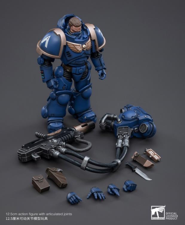 Joy Toy The most elite of the Space Marine Chapters in the Imperium of Man, Joy Toy brings the Ultramarines from Warhammer 40k to life with this new series of 1/18 scale figures. JoyToy each figure includes exclusive heads, interchangeable hands and weapon accessories and stands between 4" and 6" tall.