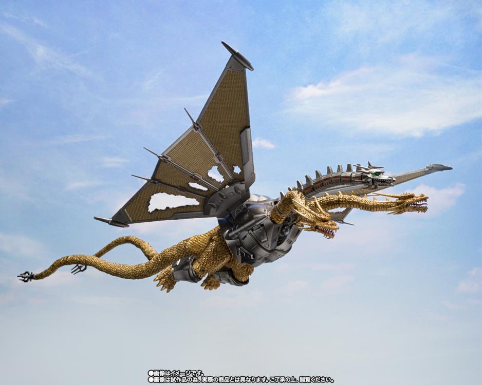 Mecha King Ghidorah die-cast action figure. S.H.MonsterArts/ Bandai Spirits/ Tamashii Nations. Giant Monster/ Dinosuars/ Kaiju/ Godzilla vs King Ghidorah series. 