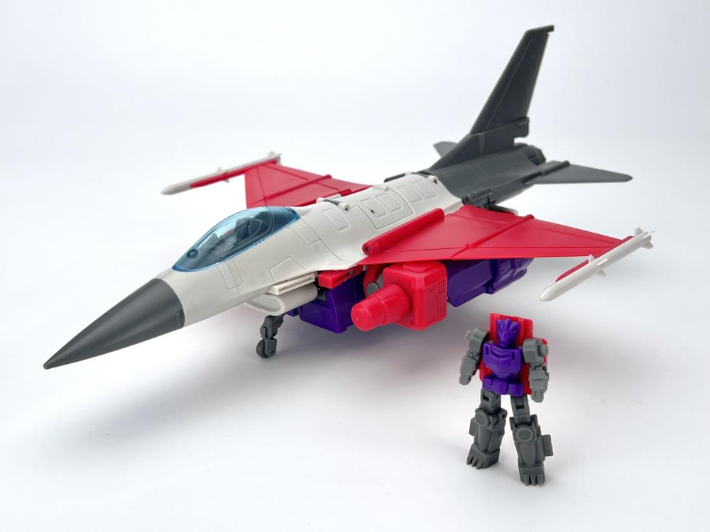 From Fans Hobby comes the Master Builder MB-23 Destroyer converting robot. This robot features a red, white and purple color scheme and can convert into a jet plane. This highly detailed Destroyer figure is a terrific addition to any collection.