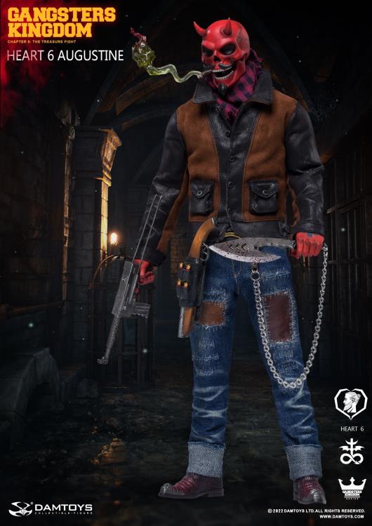 From the Gangsters Kingdom line comes Hearts 6 Augustine, an articulated Damtoys action figure with a unique red skull design! With a range of interchangeable parts, you can configure endless, dicey, crime-filled scenes! This 1/6 scale detailed figure and parts set is the perfect addition to any collection.