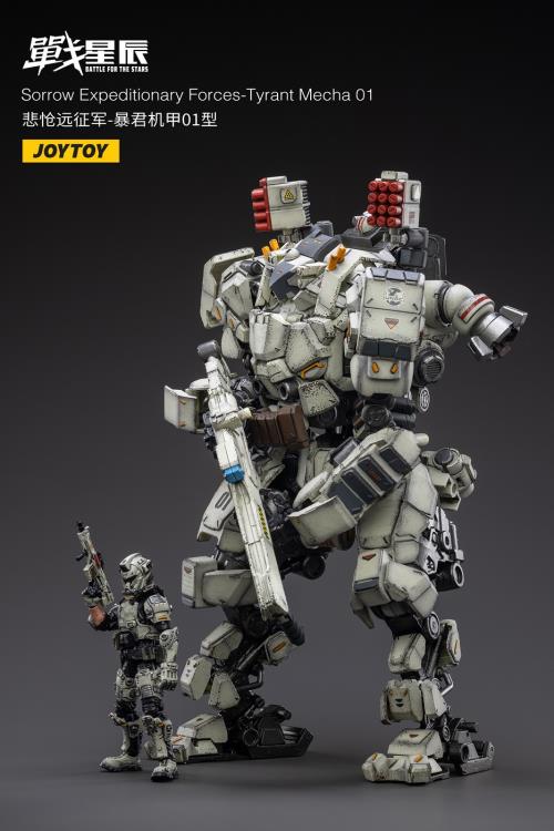 Joy Toy's military vehicle series continues with the Tyrant Mecha 01 and pilot figures! JoyToy 1/18 scale articulated military mech and pilot features intricate details on a small scale and comes with equally-sized weapons and accessories.