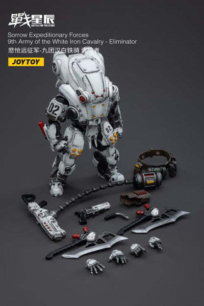 Joy Toy Battle for the Stars Sorrow Expeditionary Forces Iron Cavalry action figure is incredibly detailed in 1/18 scale. JoyToy figure is highly articulated and includes weapon accessories as well as interchangeable hands.
