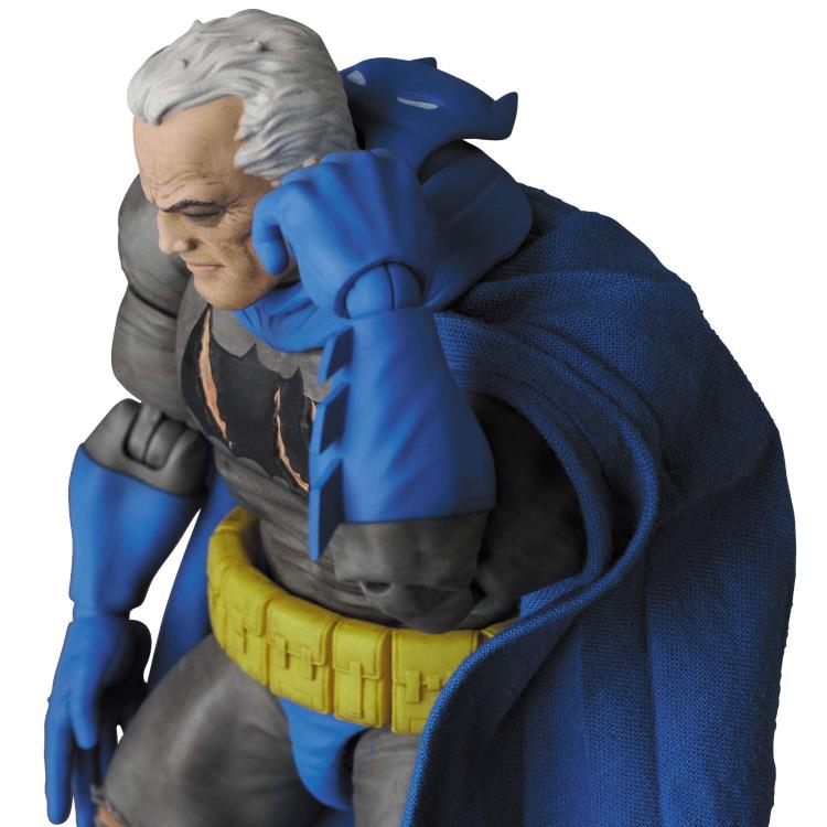 Based on his appearance from DC Comics' The Dark Knight Returns: Triumphant series, this incredibly detailed figure of Batman stands about 6 inches tall. The Dark Knight features multiple battle wounds and weathering, with two interchangeable heads, a removable cowl, and a fabric cape with wired edges for easy posing. His weapons include 4 batarangs, interchangeable hands, and a figure stand.