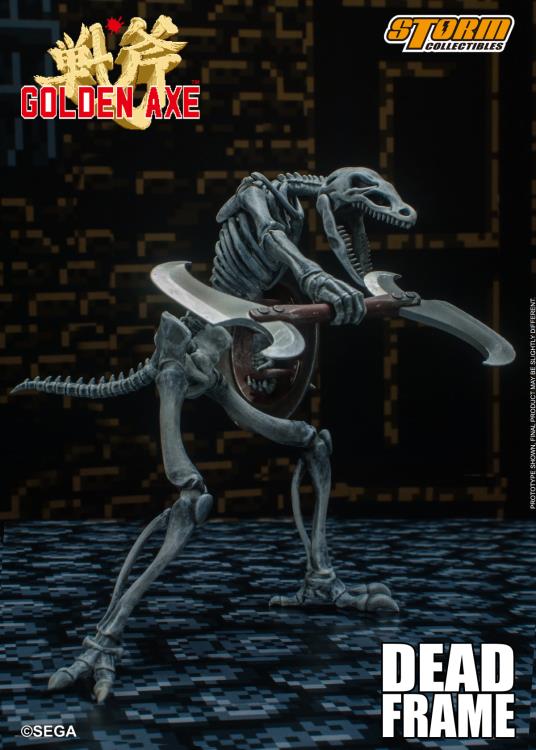 This 1/12 scale figure set is based on the Dead Frame from Golden Axe III. Dead Frames are the bones of an ancient evil monster that has been brought back to life by the magic of Damned Hellstrike. The figures come with multiple interchangeable hands, bladed scythes and shields. 