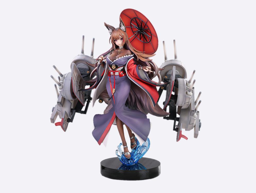 From the popular mobile game Azur Lane comes a figure of the battlecruiser, Amagi. Amagi appears in her purple and red outfit and a bright red coat and is holding an umbrella. This version features Amagi with her memorable ship parts. A fantastic addition for any Azur Lane fan looking to add to their display!