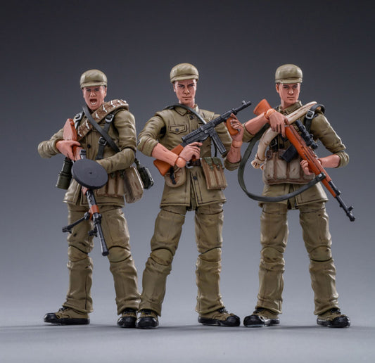 From Joy Toy, these Chinese People’s Volunteer Army figures spring uniform are incredibly detailed in the 1/18 scale. Each JoyToy figure is highly articulated and includes weapon accessories as well as several pieces of removable gear.